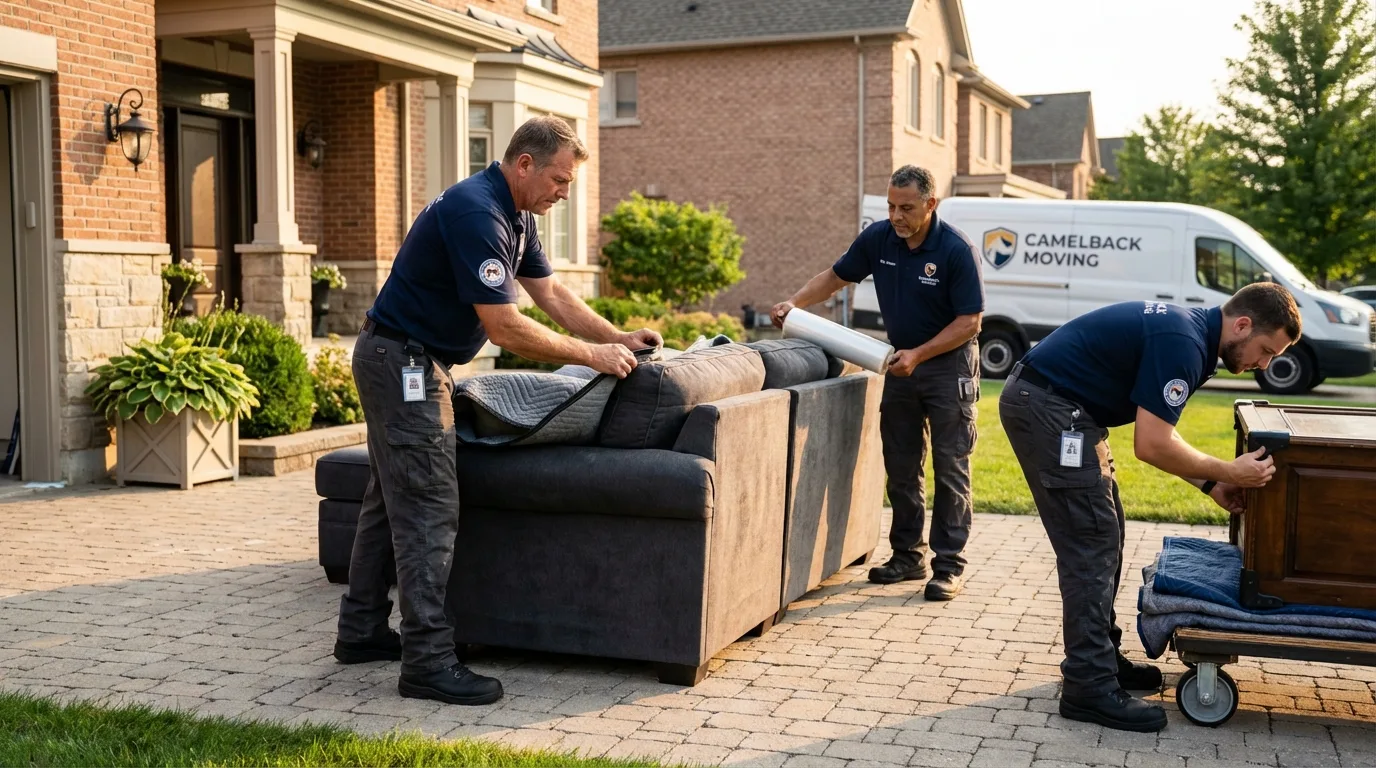 Large estate moving crew wrapping furniture in Sheldon, ND
