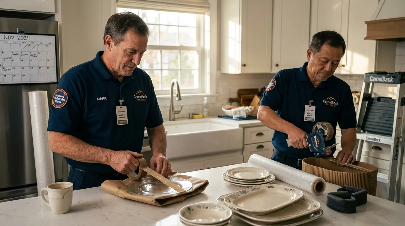 Professional crew packing kitchen dishware in Sheldon, ND